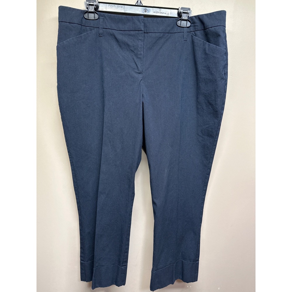 New York Com Pinstripe Stretch Cropped Career Pants Women 16 Average Navy Blue